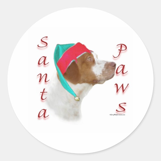 Brittany Spaniel Santa Paws Classic Round Sticker (Front)