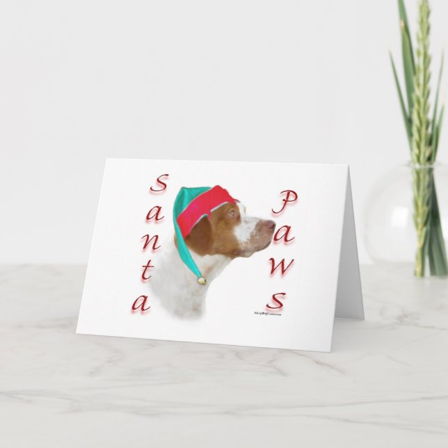 Brittany Spaniel Santa Paws Holiday Card (Front)