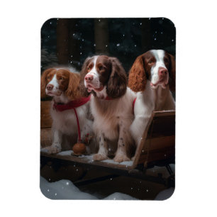 Brittany Spaniel Snowy Sleigh Christmas Decor Magnet