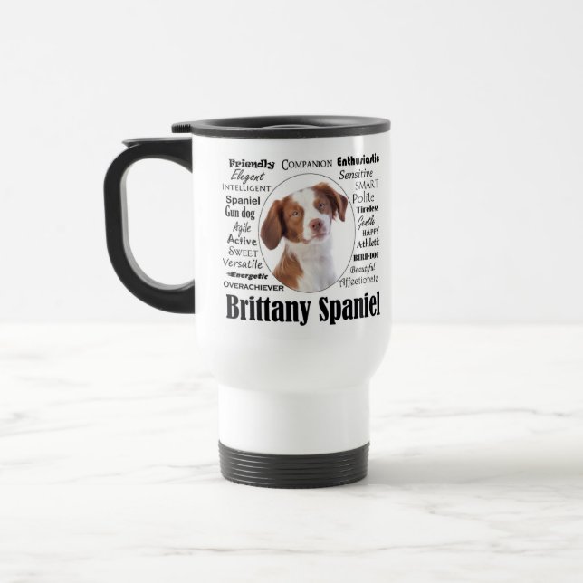Brittany Spaniel Traits Travel Mug (Left)