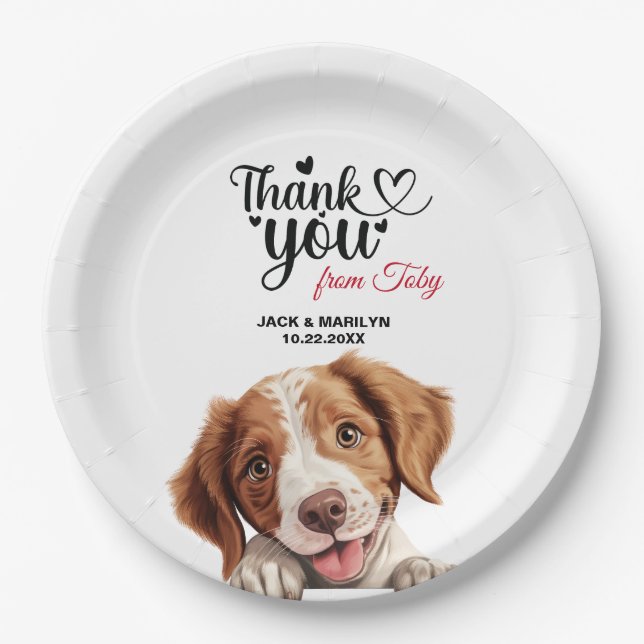Brittany Spaniel Wedding Thank You Paper Plate (Front)