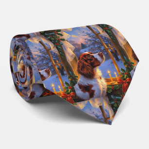 Brittany Spaniel with Christmas Lights Holiday  Tie