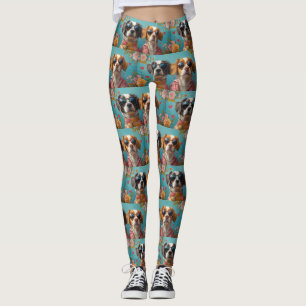 Brittany Spaniel With Heart Roses Valentine's Day Leggings