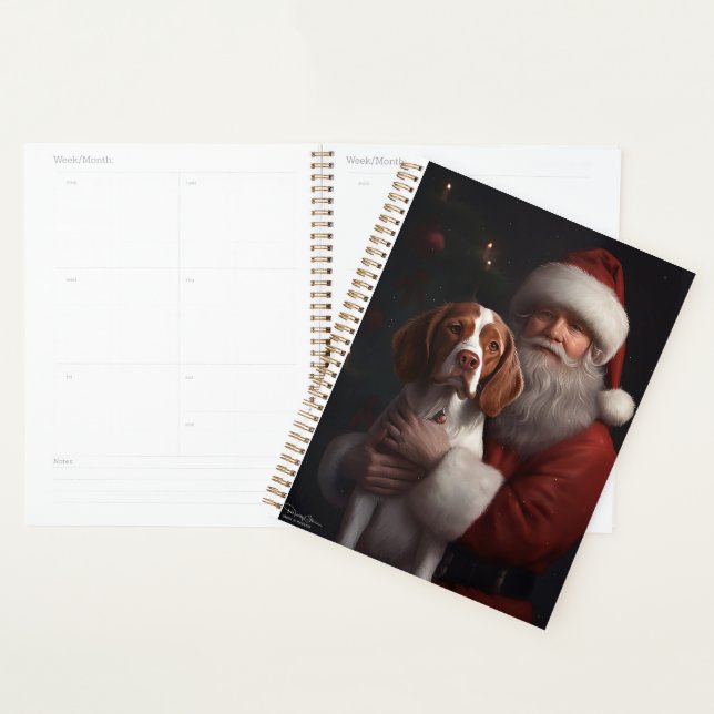 Brittany Spaniel With Santa Claus Christmas Planner (Display)