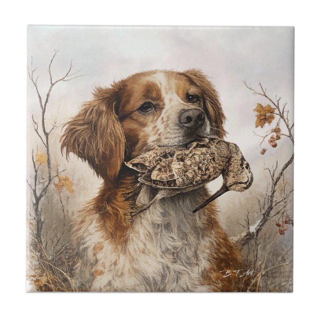 Brittany Spaniel & Woodcock Hunt Tile (Front)