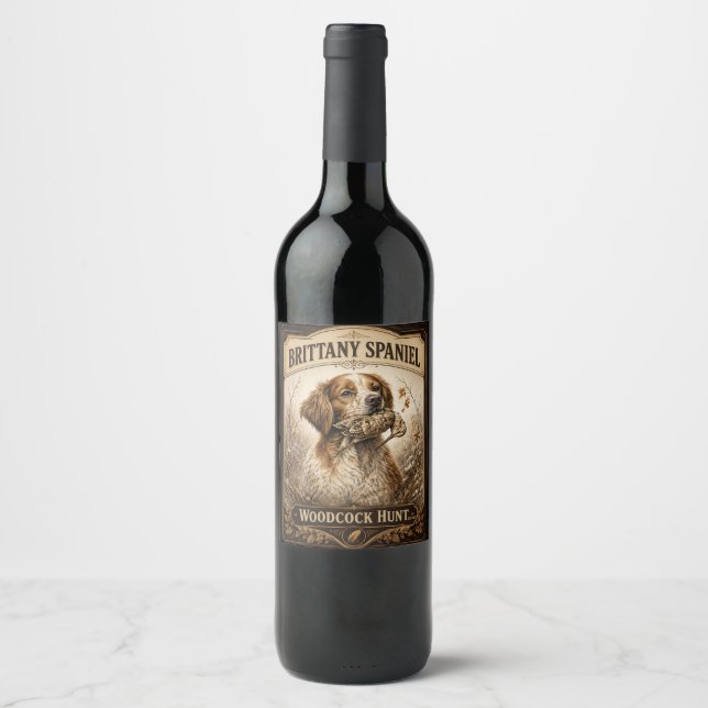 Brittany Spaniel & Woodcock Hunt Wine Label (Front)