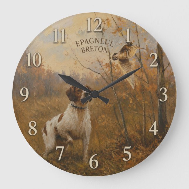 Brittany Spaniel – Woodcock Hunting Art Large Clock (Front)