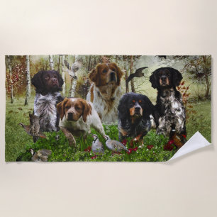 Brittany Spaniels, Bird Hunting Beach Towel