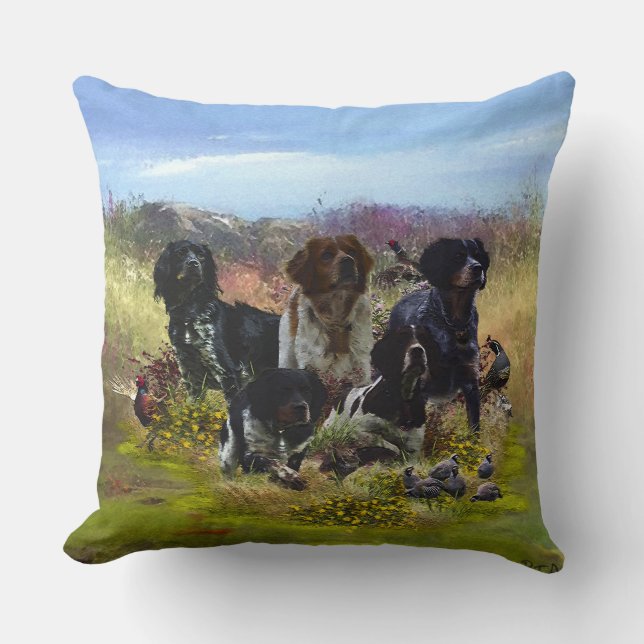  Brittany Spaniels,   Bird Hunting Throw Pillow (Front)