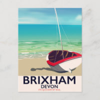 Brixham beach Devon vintage travel poster