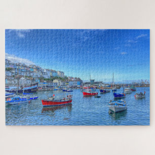 Brixham Harbour: Colourful Boats & Devon Hillside Jigsaw Puzzle