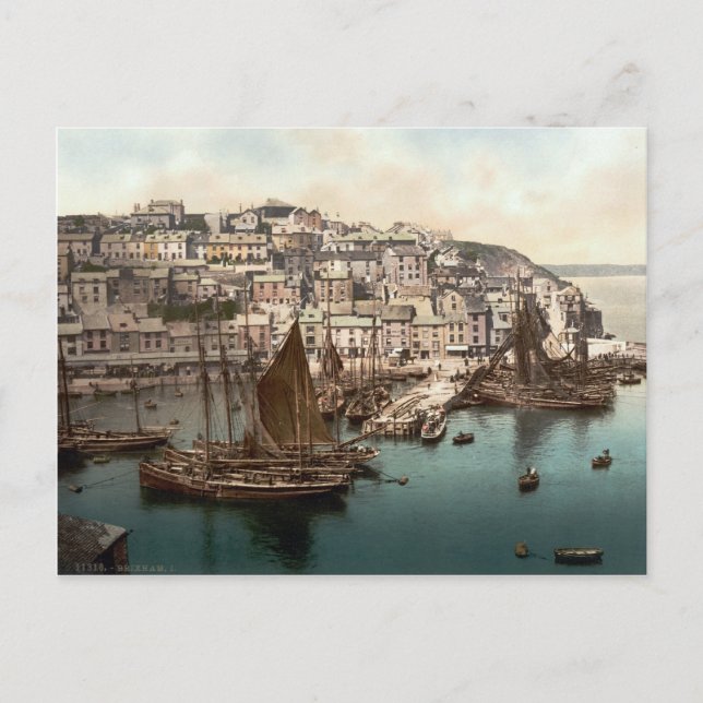 Brixham Harbour, Devon, England c.1895 Postcard (Front)