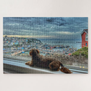 Brixham Rain: Cosy Harbour View & Puppy Friend Jigsaw Puzzle