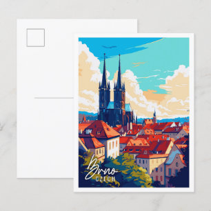 Brno Czech vintage travel illustration Postcard