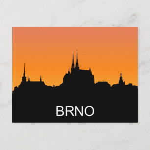 Brno silhouette, summer sunset illustration postcard