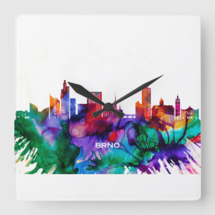 Brno Skyline Square Wall Clock