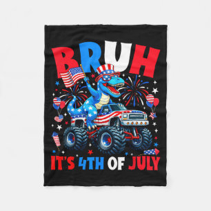 Bro 4th Of July Monster Truck T-Rex Dinosaur Boys Fleece Blanket
