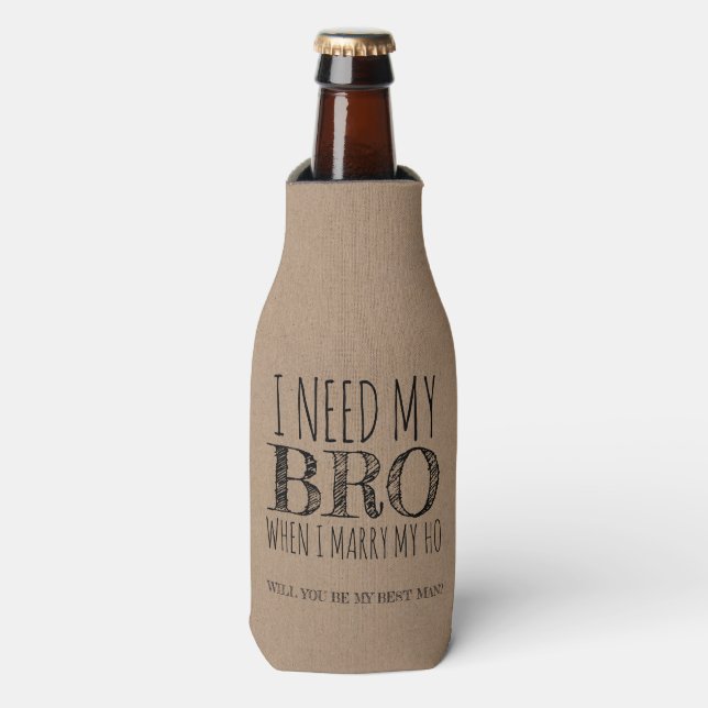 Bro and Ho - Funny Groomsman Proposal Bottle Cooler (Bottle Front)