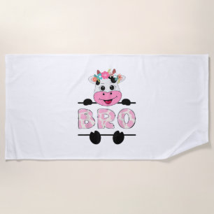 Bro Of The Birthday Girl Cow Brother Family Party Beach Towel