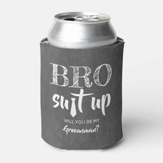 BRO Suit Up - Funny Groomsman Proposal Can Cooler (Can Front)