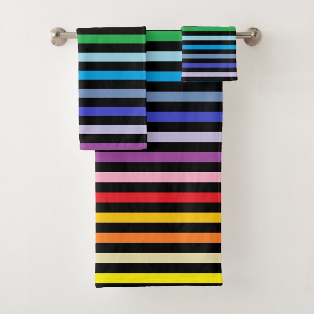 Broader Spectrum Rainbow and Black Stripes Bath Towel Set (Insitu)