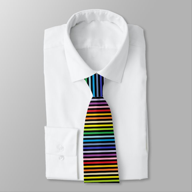 Broader Spectrum Rainbow and Black Stripes Tie (Tied)