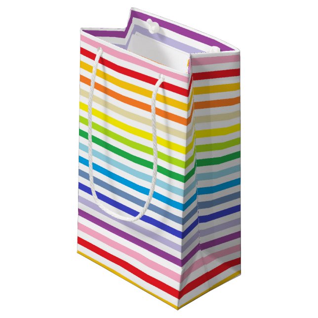 Broader Spectrum Rainbow and White Stripes Small Gift Bag (Front Angled)