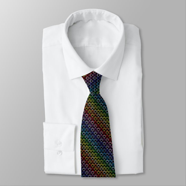 Broader Spectrum Rainbow Outlined Hearts Black Tie (Tied)