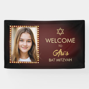 Broadway Bat Mitzvah Banner with Picture in Lights