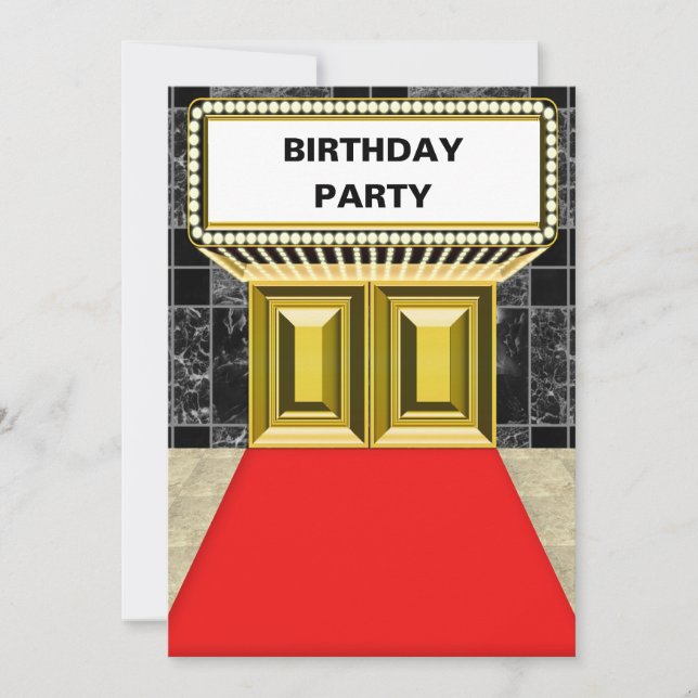 Broadway Lights Marquee Red Carpet Birthday Party Invitation (Front)