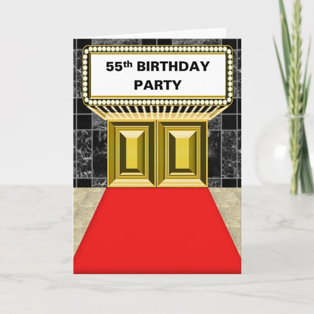 Broadway Marquee Red Carpet 55 th Birthday Party Card (Front)