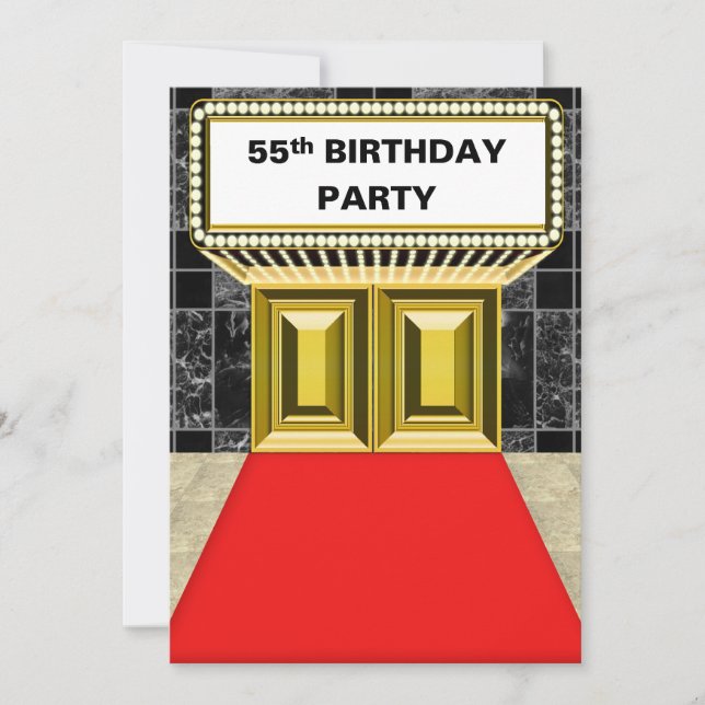 Broadway Marquee Red Carpet 55 th Birthday Party Invitation (Front)
