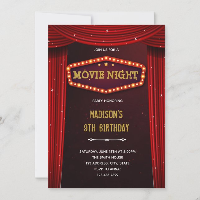 Broadway movie night red carpet party invitation (Front)