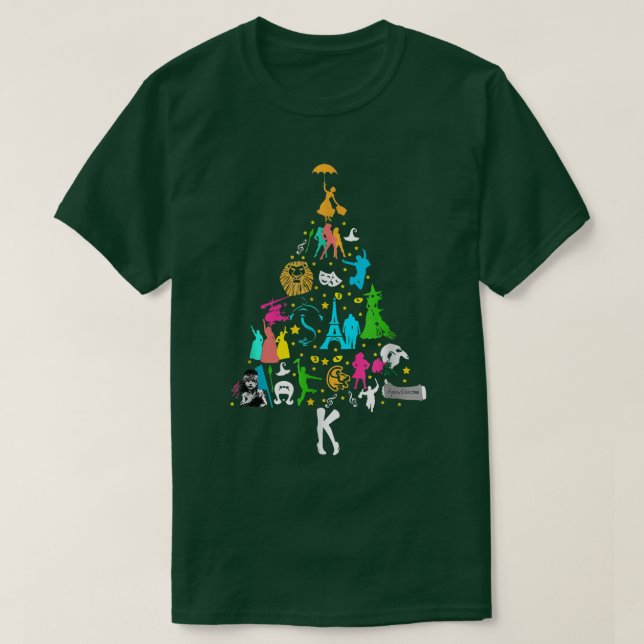 Broadway Musical Theatre Christmas Tree Funny Xmas T-Shirt (Design Front)