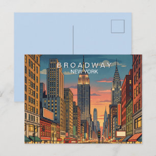 Broadway New York Travel Art Vintage Holiday Postcard