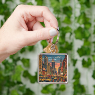 Broadway New York Travel Art Vintage Key Ring