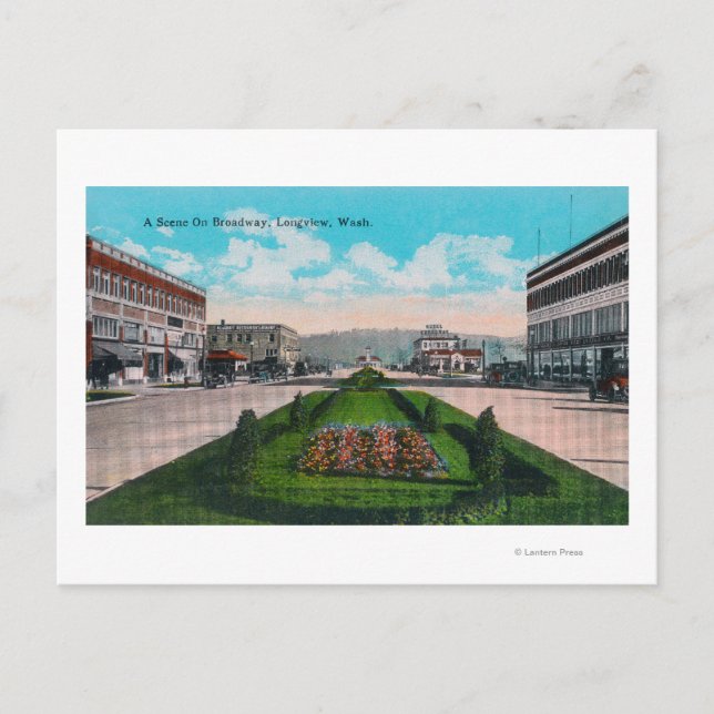 Broadway SceneLongview, WA Postcard (Front)