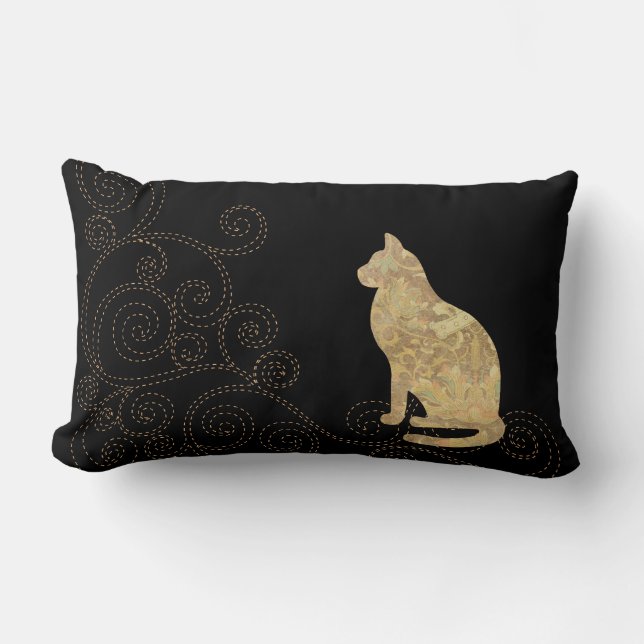 Brocade Cat with Stitches Lumbar Pillow (Front)