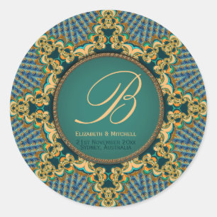 Brocade Star Special Day Monogram Classic Round Sticker