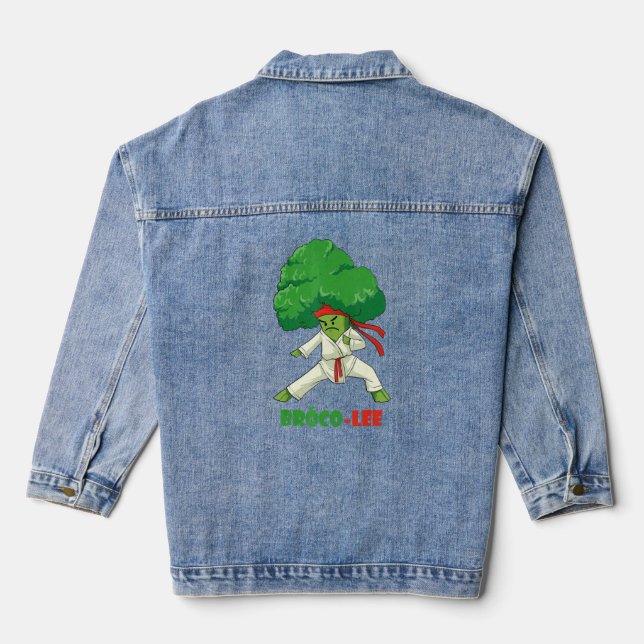 Brocco Lee Fun Vegetarian Karate Broccoli Vegetabl Denim Jacket (Back)
