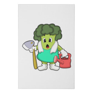 Broccoli as Farmer with Watering can Faux Canvas Print