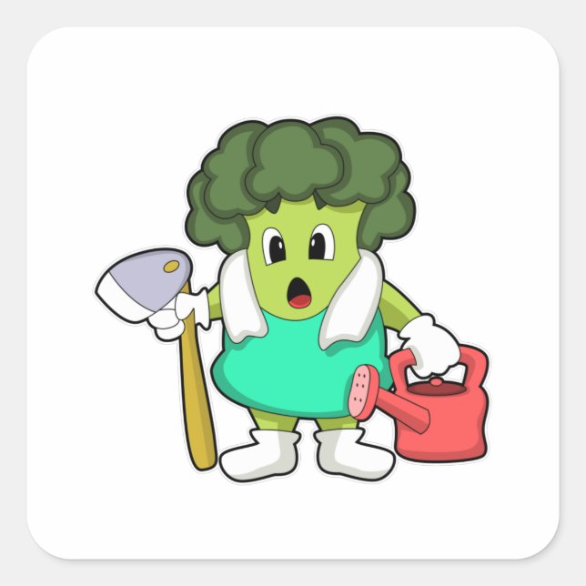Broccoli as Farmer with Watering can Square Sticker (Front)
