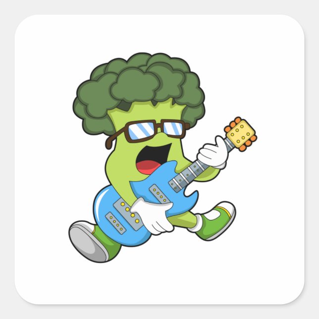 Broccoli as Musician with Guitar Square Sticker (Front)