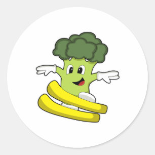 Broccoli as Skier with Ski Classic Round Sticker