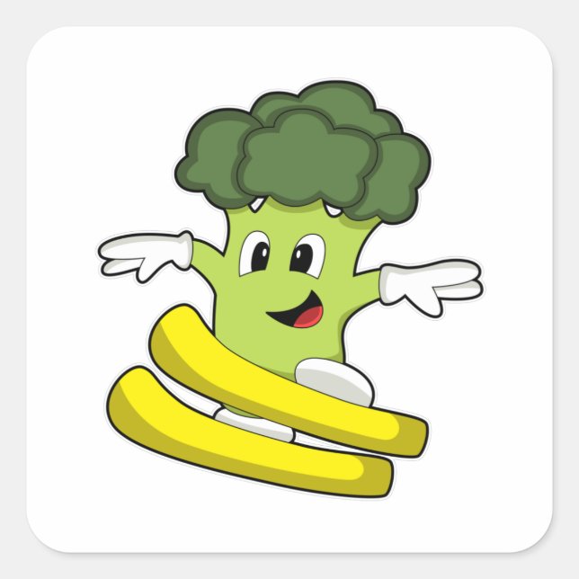 Broccoli as Skier with Ski Square Sticker (Front)