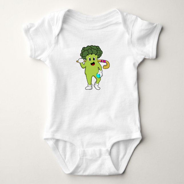 Broccoli at Hockey with Hockey bat Baby Bodysuit (Front)