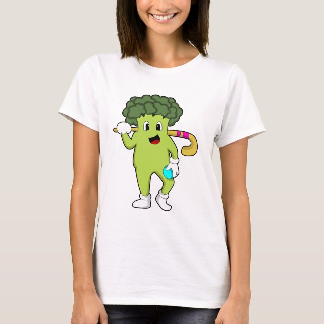 Broccoli at Hockey with Hockey bat T-Shirt (Front)