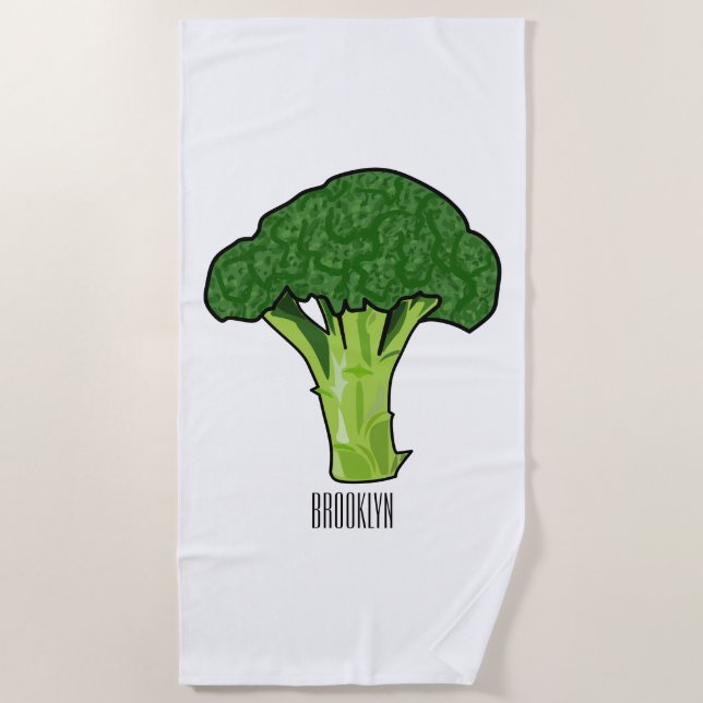 Broccoli cartoon illustration beach towel (Front)