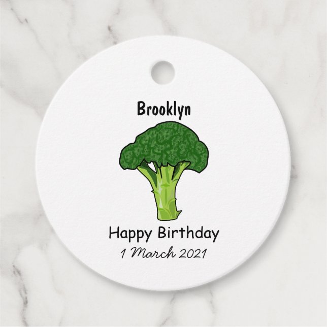 Broccoli cartoon illustration favour tags (Front)