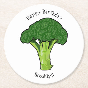 Broccoli cartoon illustration round paper coaster